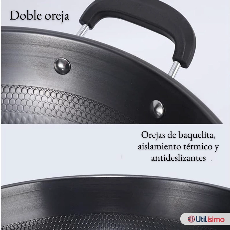 WOK ACERO INOXIDABLE ANTIADHERENTE 42 CM COLOR NEGRO - 11