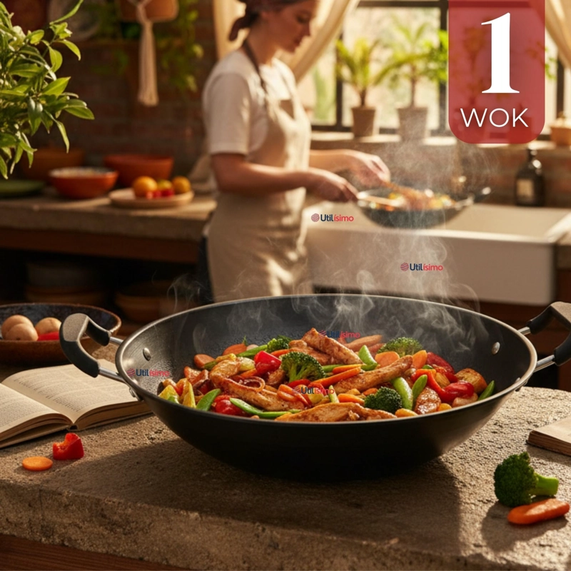 WOK ACERO INOXIDABLE ANTIADHERENTE 42 CM COLOR NEGRO - 1