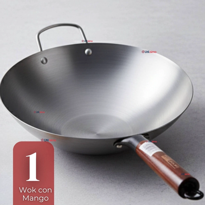 SARTE N WOK DE HIERRO CONCAVO CON MANGO 34CM PLATEADO - 1