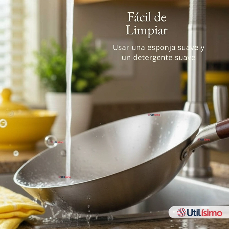 SARTE N WOK DE HIERRO CONCAVO CON MANGO 34CM PLATEADO - 2