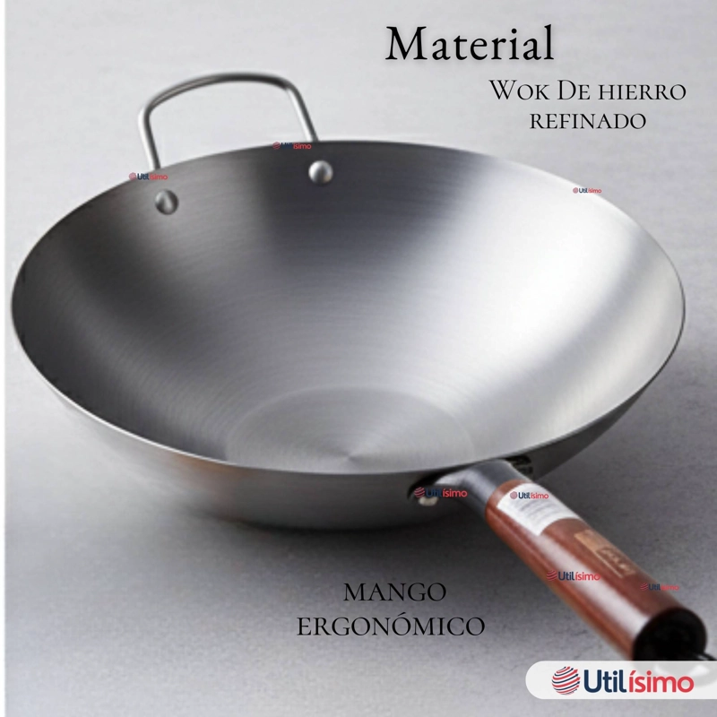 SARTE N WOK DE HIERRO CONCAVO CON MANGO 34CM PLATEADO - 4