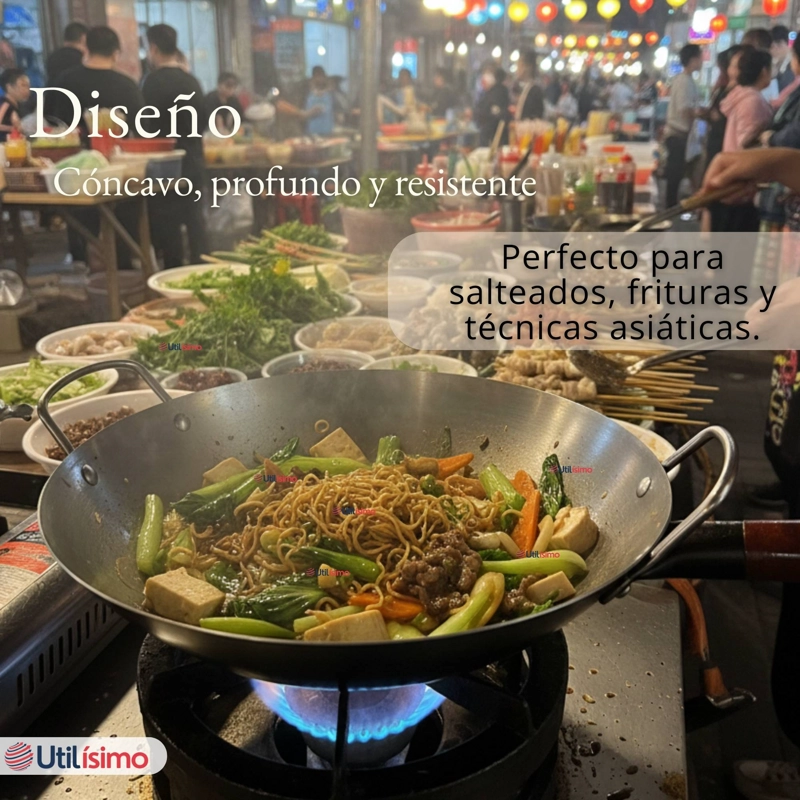 SARTE N WOK DE HIERRO CONCAVO CON MANGO 34CM PLATEADO - 6