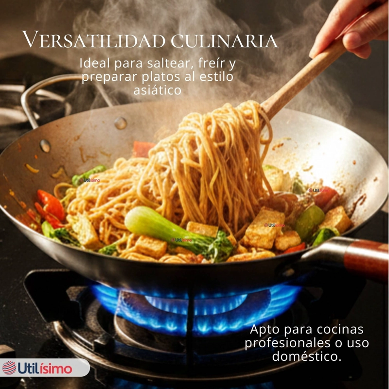 SARTE N WOK DE HIERRO CONCAVO CON MANGO 34CM PLATEADO - 7