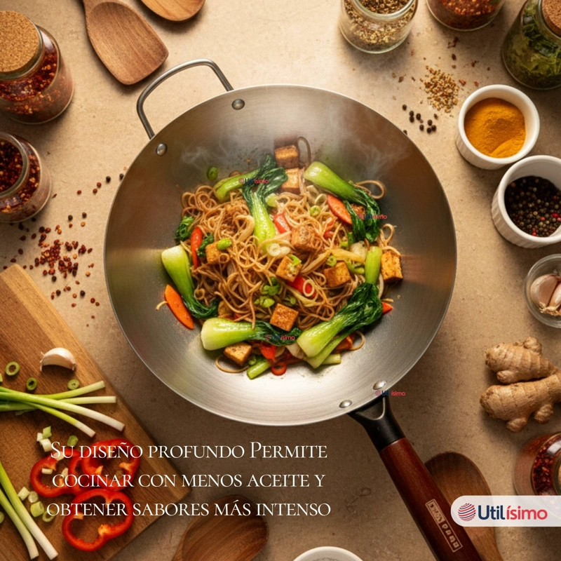 SARTE N WOK DE HIERRO CONCAVO CON MANGO 34CM PLATEADO - 8