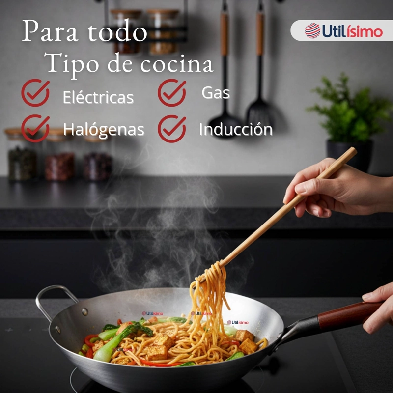 SARTE N WOK DE HIERRO CONCAVO CON MANGO 34CM PLATEADO - 9