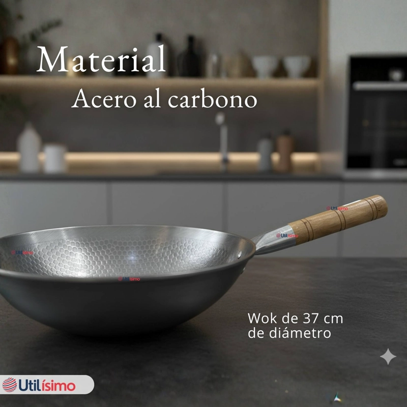 SARTE N WOK TRADICIONAL CHINO DE 37CM ACERO AL CARBONO - 3