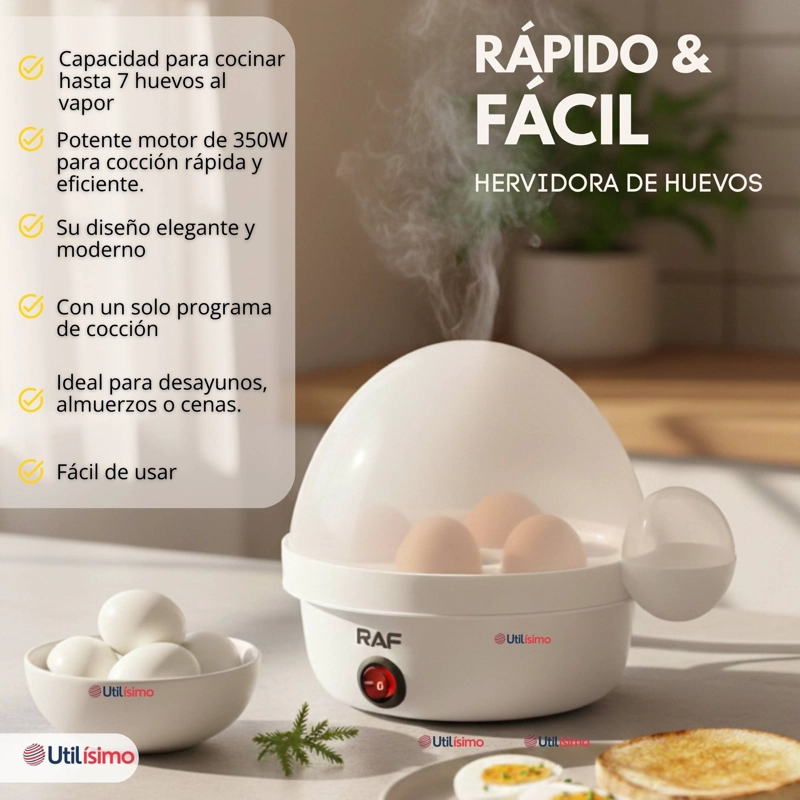 MAQUINA HERVIDOR COCEDOR HUEVOS VAPOR ELE CTRICO 350W RAF COLOR BLANC - 2