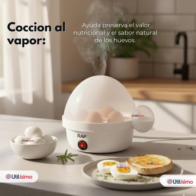 MAQUINA HERVIDOR COCEDOR HUEVOS VAPOR ELE CTRICO 350W RAF COLOR BLANC - 6