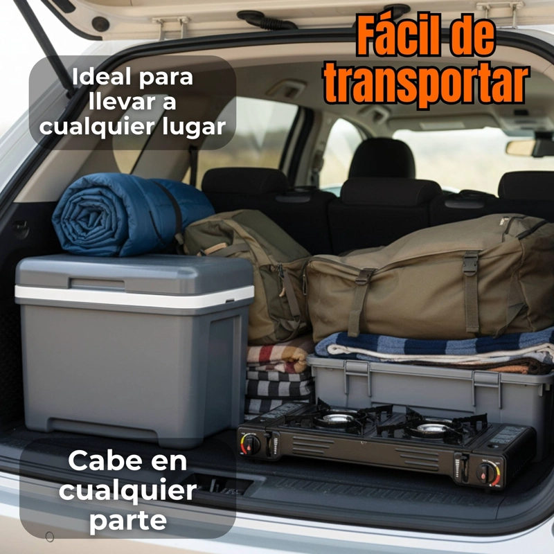 COCINA PORTATIL COCINILLA CAMPING 2 PLATOS + 4 LATAS DE GAS - 2