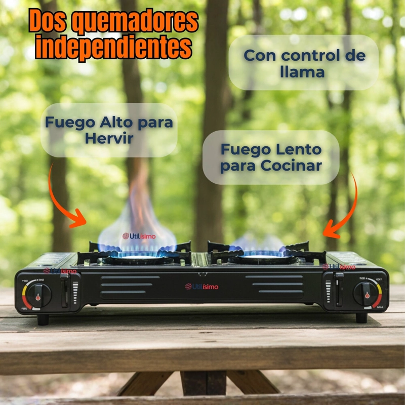 COCINA PORTATIL COCINILLA CAMPING 2 PLATOS + 4 LATAS DE GAS - 9