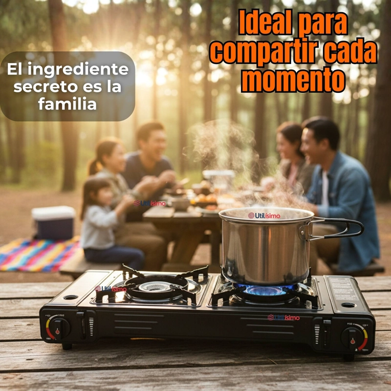 COCINA PORTATIL COCINILLA CAMPING 2 PLATOS + 4 LATAS DE GAS - 4