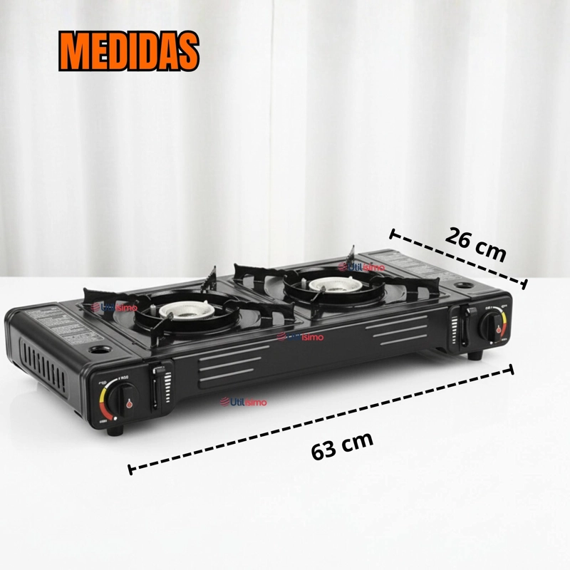 COCINA PORTATIL COCINILLA CAMPING 2 PLATOS + 4 LATAS DE GAS - 8