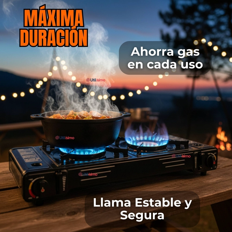 COCINA PORTATIL COCINILLA CAMPING 2 PLATOS + 4 LATAS DE GAS - 13