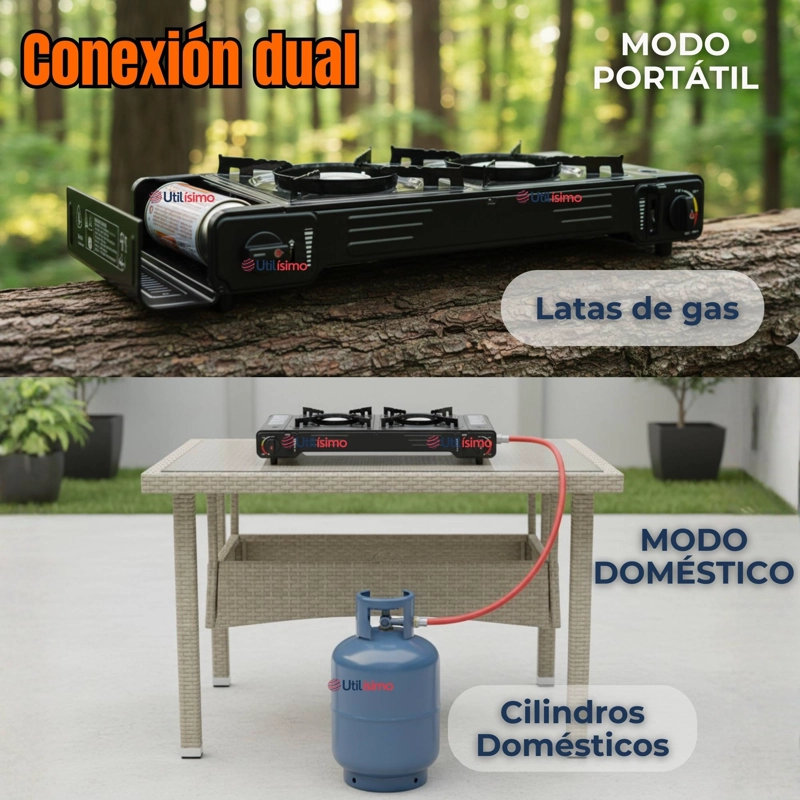 COCINA PORTATIL COCINILLA CAMPING 2 PLATOS + 4 LATAS DE GAS - 10