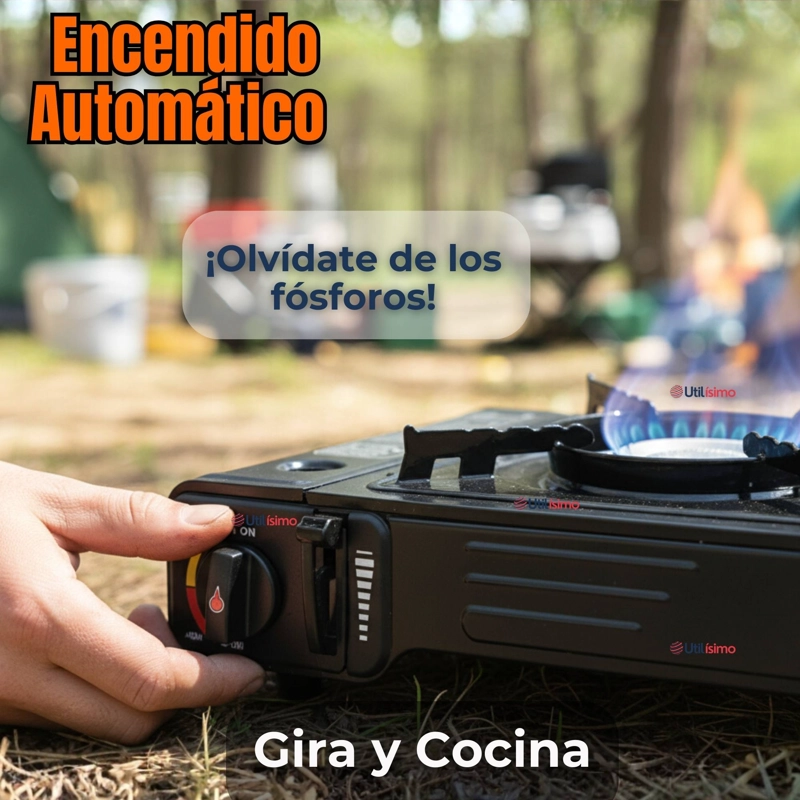 COCINA PORTATIL COCINILLA CAMPING 2 PLATOS + 4 LATAS DE GAS - 12