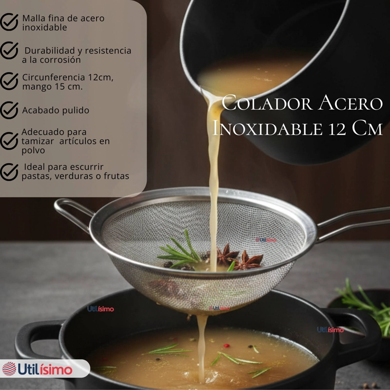 COLADOR MULTIUSO 12CM ACERO INOXIDABLE REPOSTERIA COCINA - 2