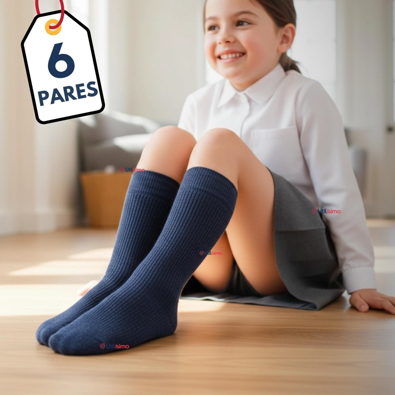 Pack 6 Calcetínes Escolares Corto Bambú Azul Niños y Niñas - 1
