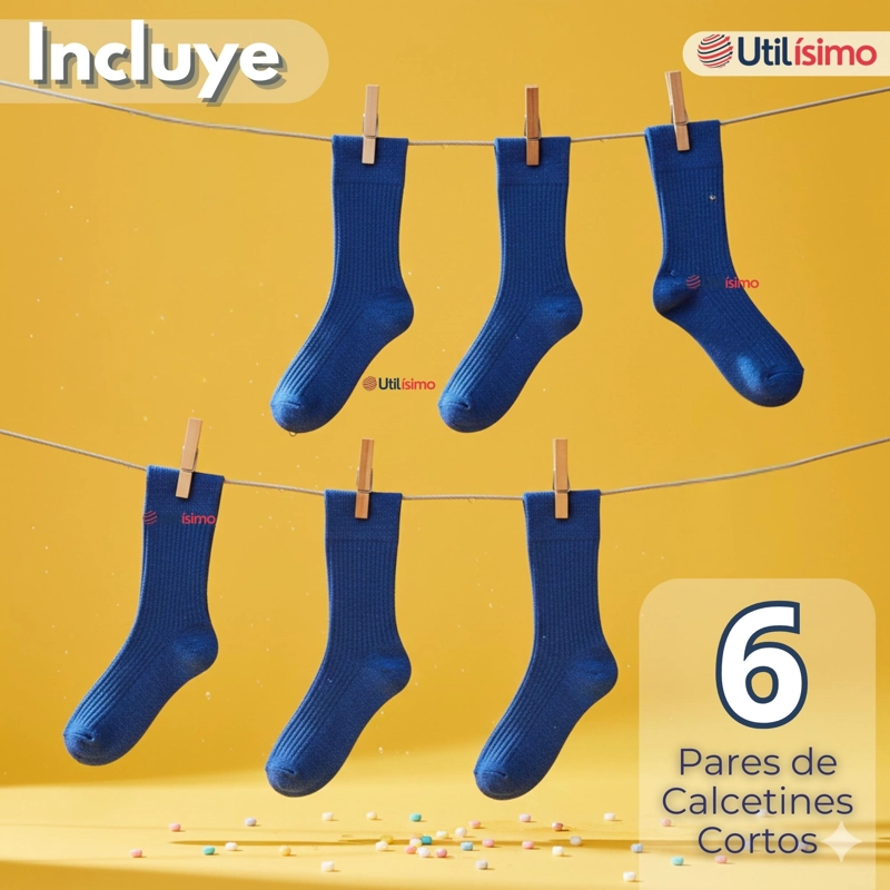Pack 6 Calcetínes Escolares Corto Bambú Azul Niños y Niñas - 5