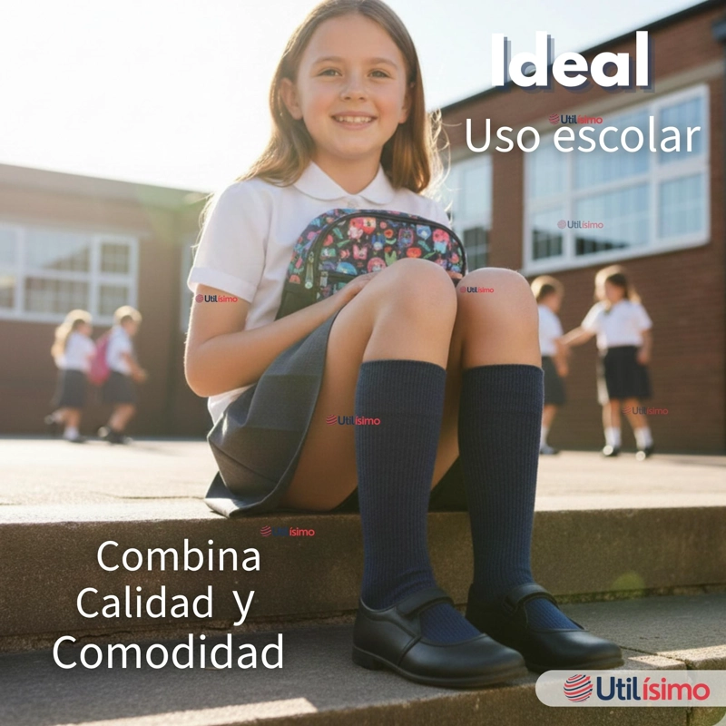 Pack 6 Calcetínes Escolares Corto Bambú Azul Niños y Niñas - 7