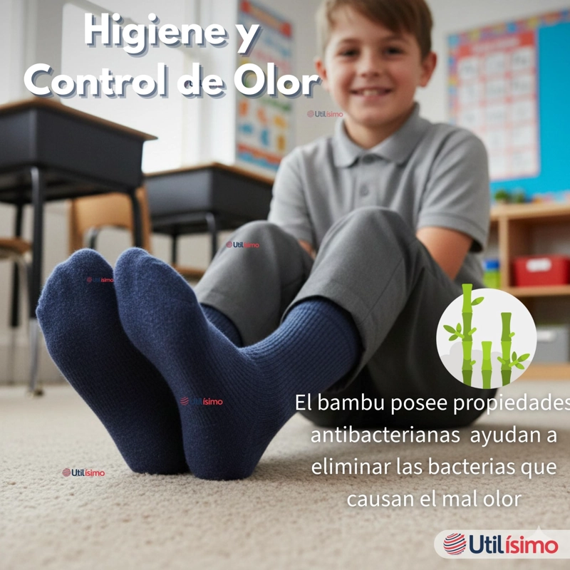 Pack 6 Calcetínes Escolares Corto Bambú Azul Niños y Niñas - 8