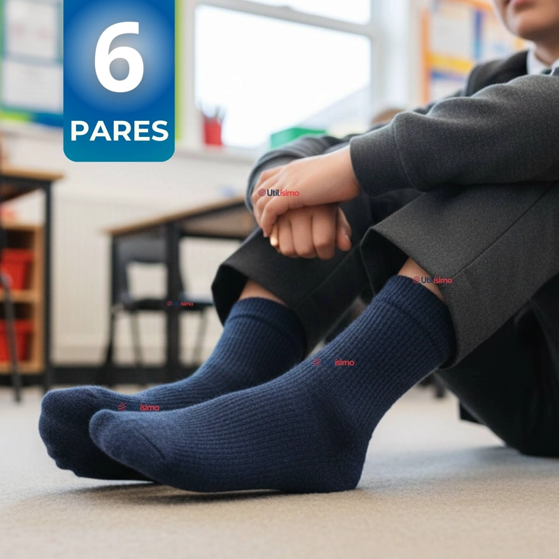 PACK 6 CALCETINES ESCOLARES CORTO BAMBU AZUL NIÑOS Y JUVENIL - 1