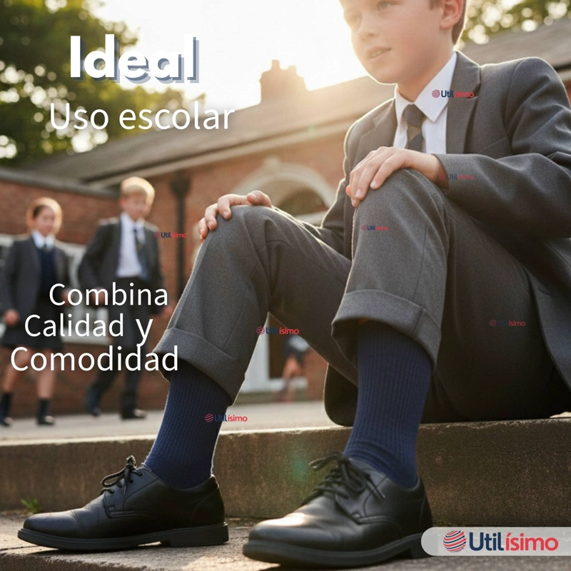 PACK 6 CALCETINES ESCOLARES CORTO BAMBU AZUL NIÑOS Y JUVENIL - 7