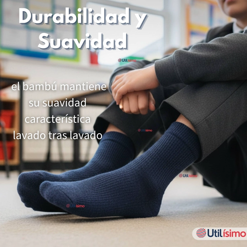 PACK 6 CALCETINES ESCOLARES CORTO BAMBU AZUL NIÑOS Y JUVENIL - 10