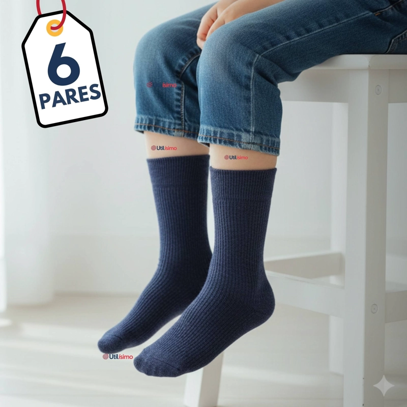 PACK 6 CALCETINES ESCOLARES CORTO BAMBU AZUL NIÑOS Y JUVENIL - 1