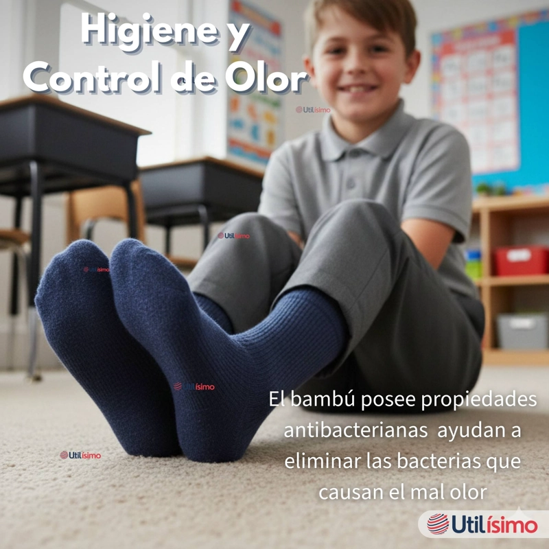 PACK 6 CALCETINES ESCOLARES CORTO BAMBU AZUL NIÑOS Y JUVENIL - 8