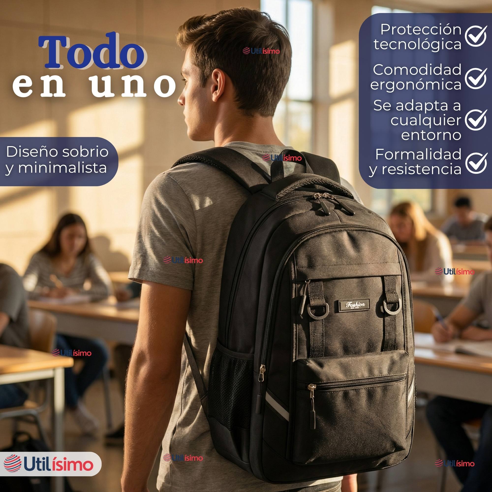 MOCHILA VIAJERA CABINA IMPERMEABLE RESISTENTE 44CM NEGRO 20L - 3