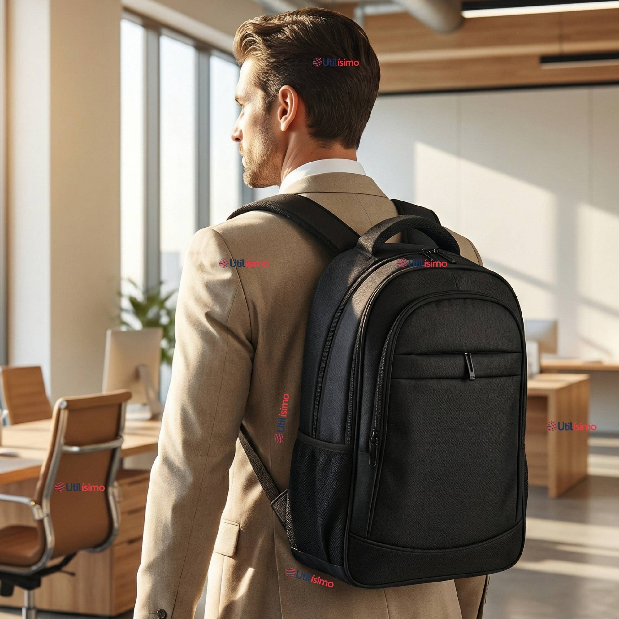 MOCHILA EJECUTIVA OFICINA NOTEBOOK IMPERMEABLE RESISTENTE 48CM NEGRO 25L - 1