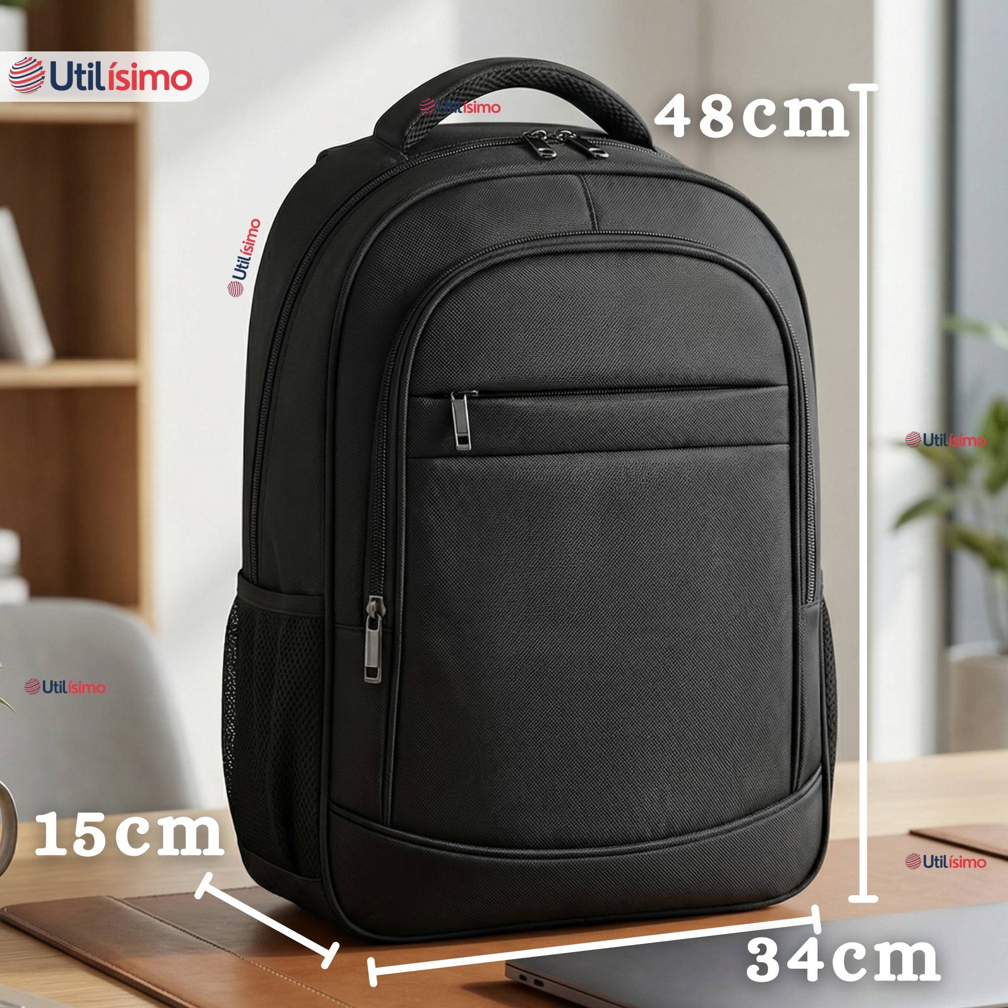 MOCHILA EJECUTIVA OFICINA NOTEBOOK IMPERMEABLE RESISTENTE 48CM NEGRO 25L - 3