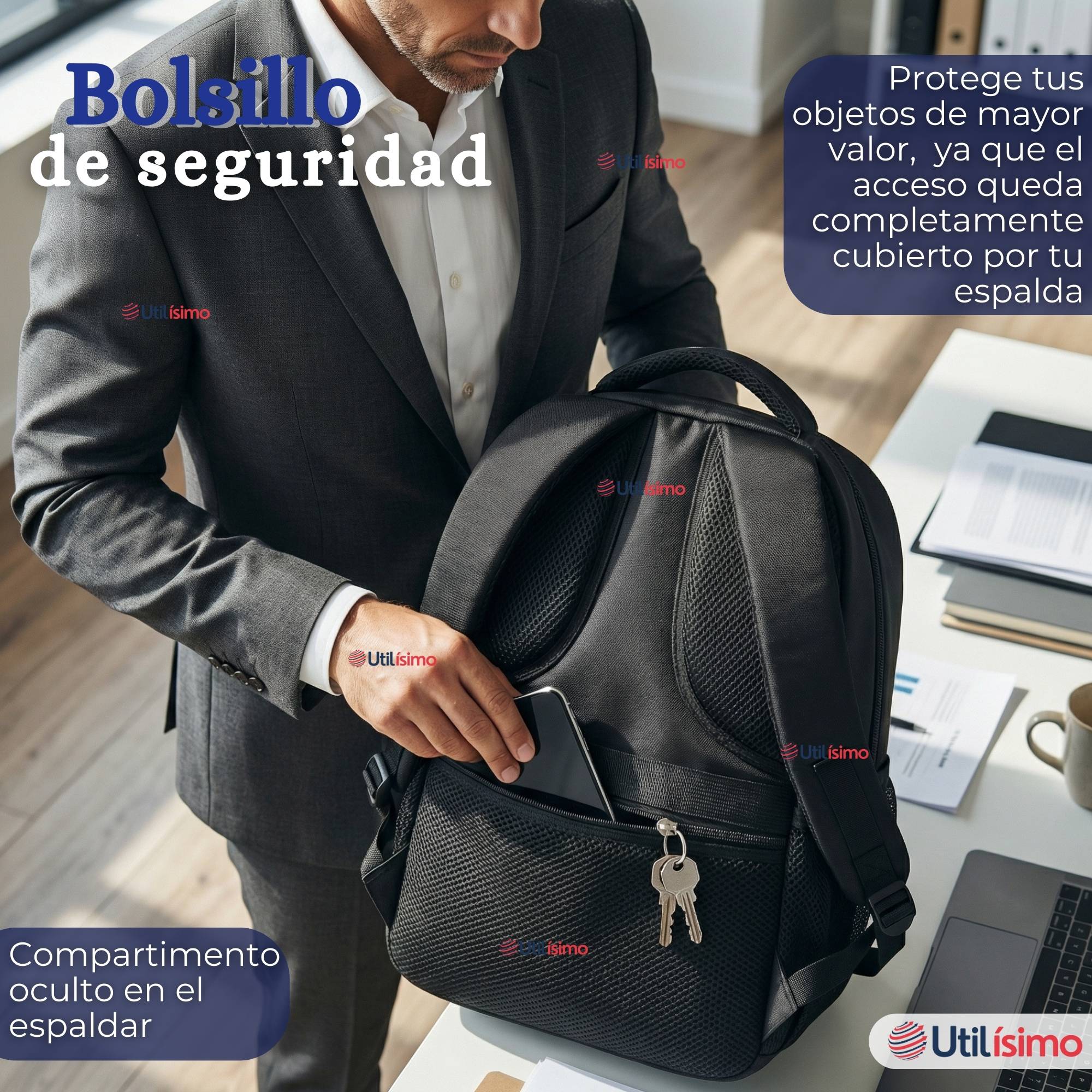 MOCHILA EJECUTIVA OFICINA NOTEBOOK IMPERMEABLE RESISTENTE 48CM NEGRO 25L - 7