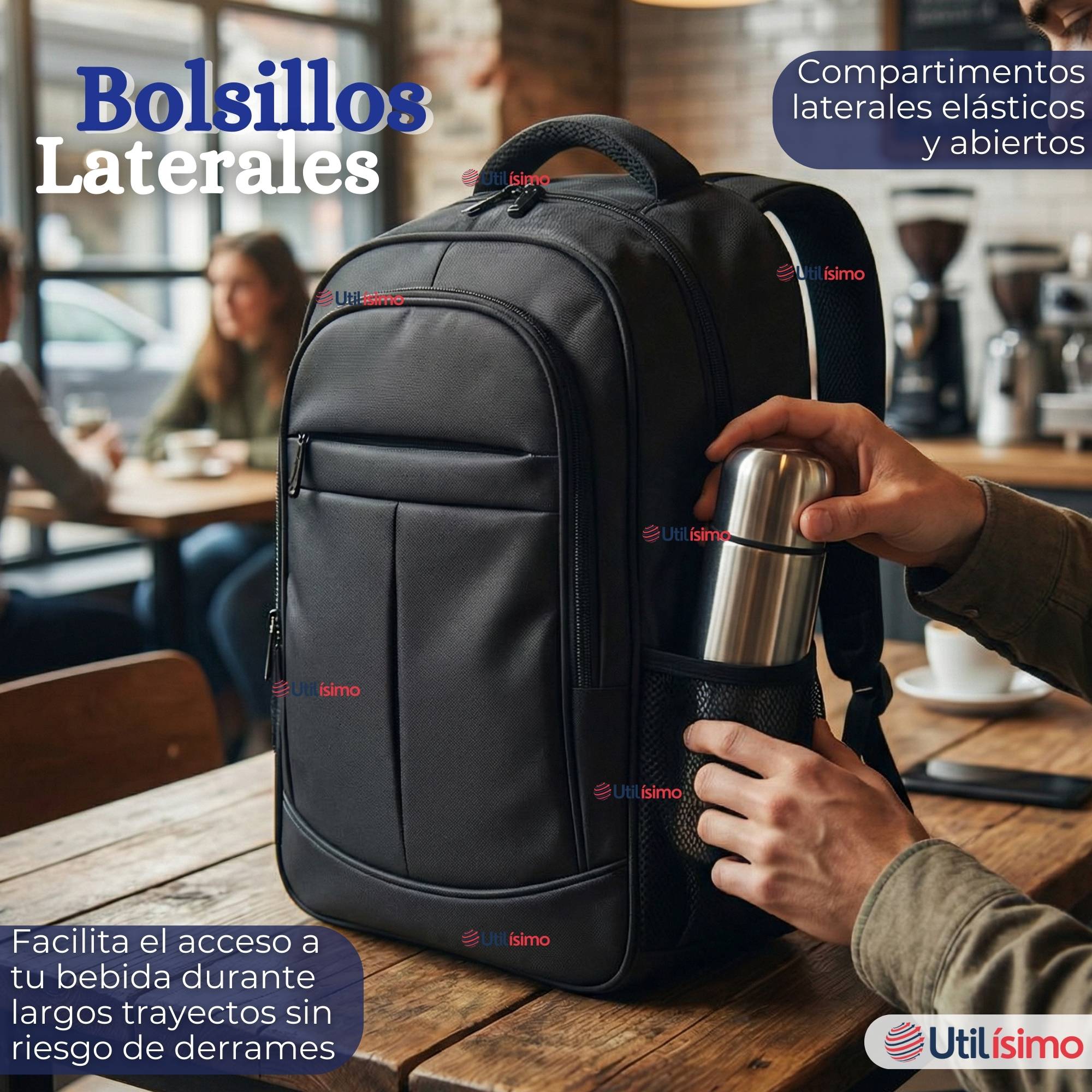 MOCHILA EJECUTIVA OFICINA NOTEBOOK IMPERMEABLE RESISTENTE 48CM NEGRO 25L - 8