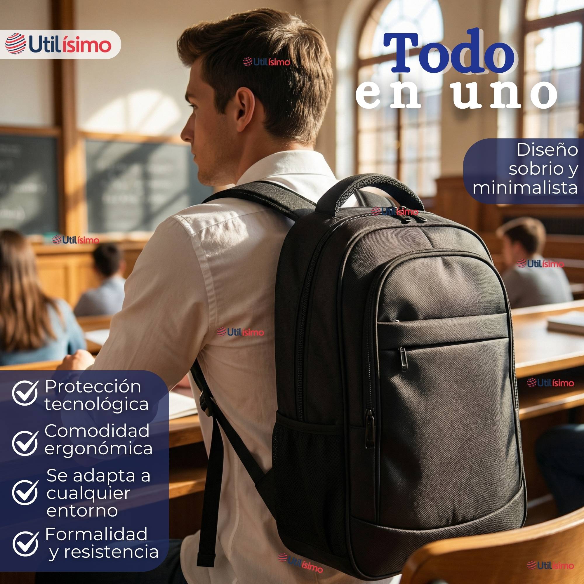 MOCHILA VIAJE CABINA IMPERMEABLE RESISTENTE NOTEBOOK 48CM NEGRO 25L - 3