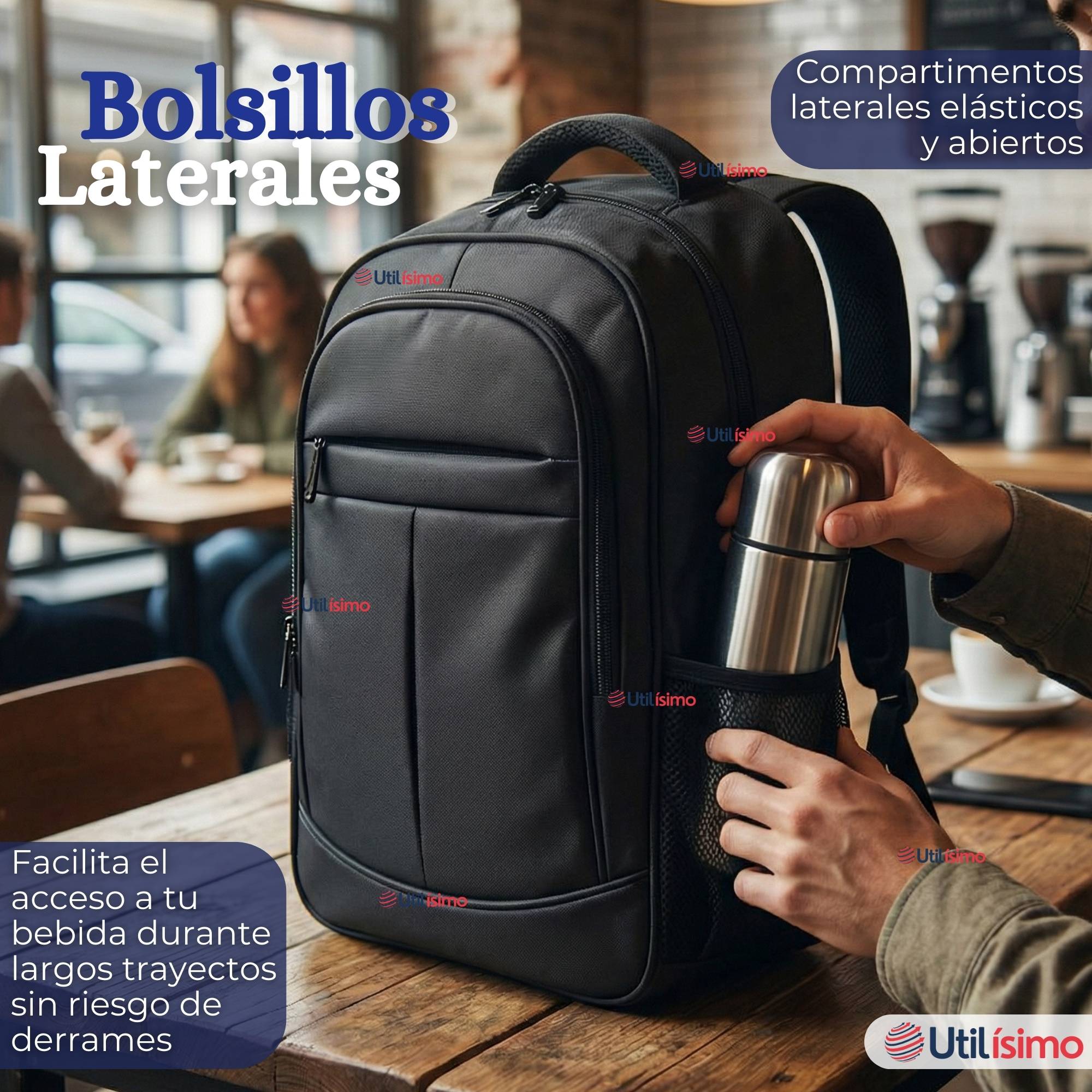 MOCHILA ESCOLAR UNIVERSITARIA NOTEBOOK IMPERMEABLE RESISTENTE 46CM NEGRO 23L - 8