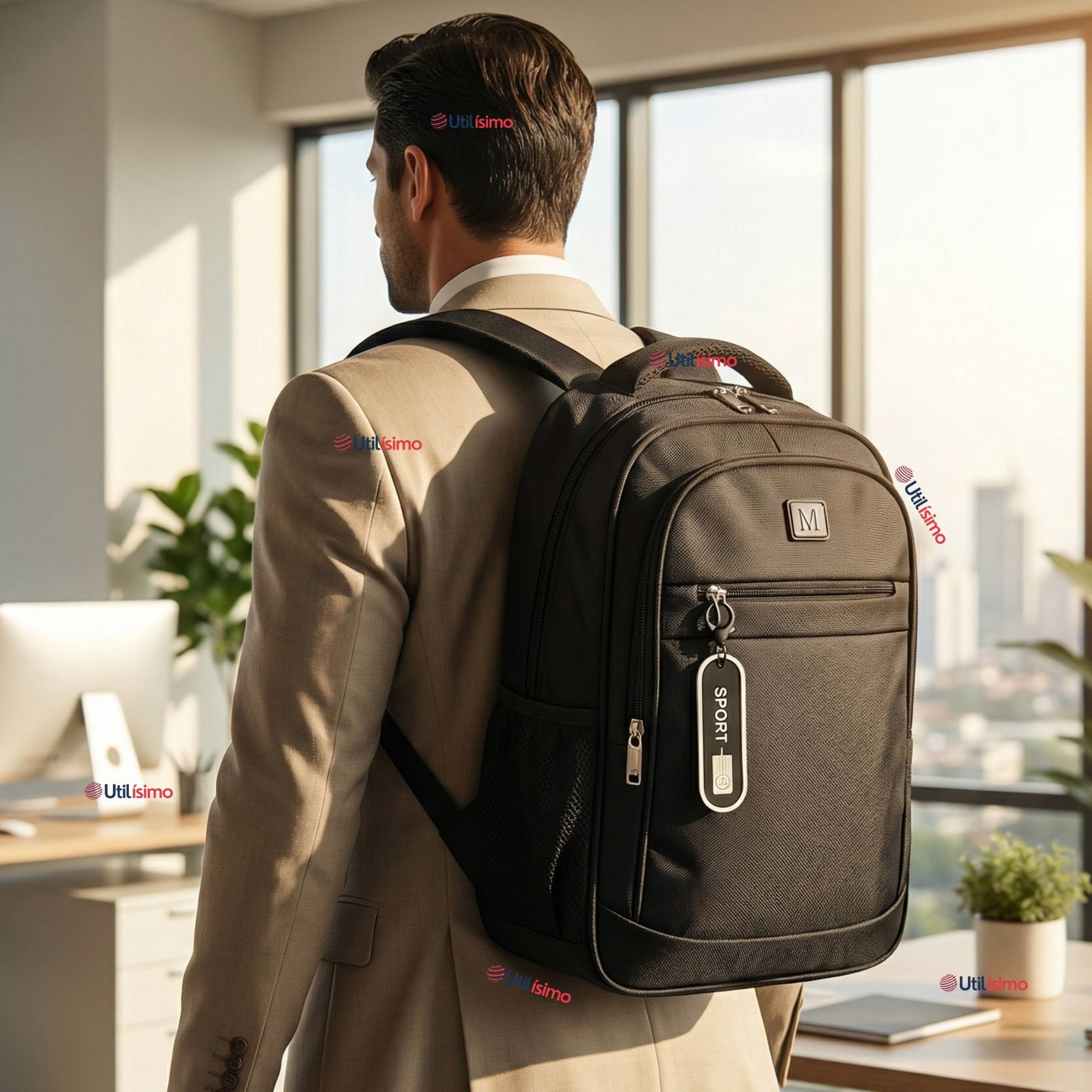 MOCHILA EJECUTIVA OFICINA NOTEBOOK IMPERMEABLE RESISTENTE 46CM NEGRO 23L - 1