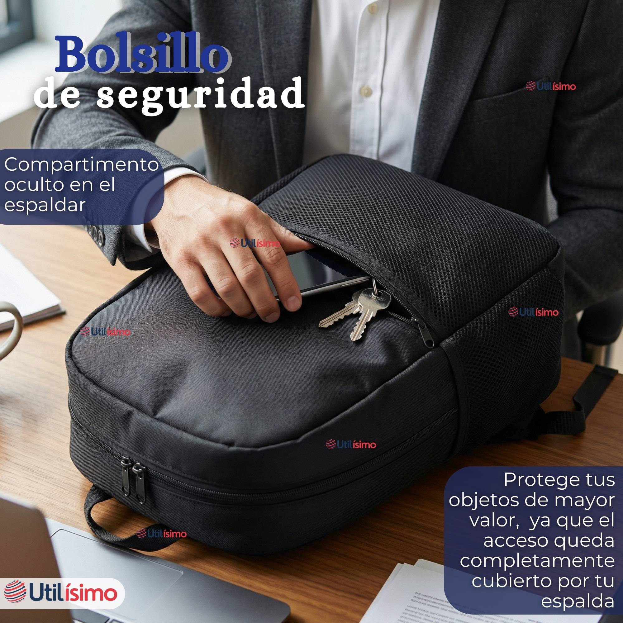 MOCHILA EJECUTIVA OFICINA NOTEBOOK IMPERMEABLE RESISTENTE 46CM NEGRO 23L - 2