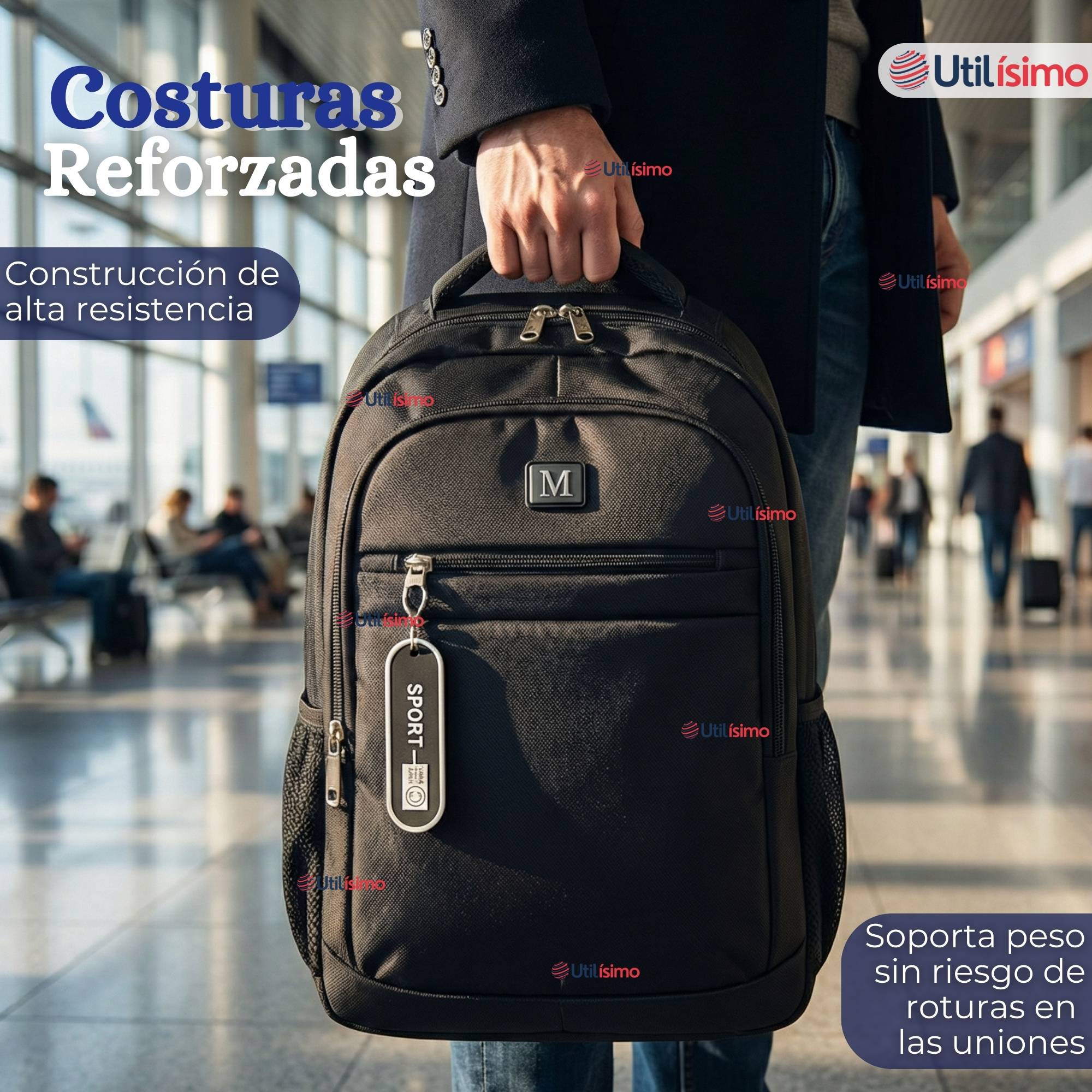 MOCHILA EJECUTIVA OFICINA NOTEBOOK IMPERMEABLE RESISTENTE 46CM NEGRO 23L - 4