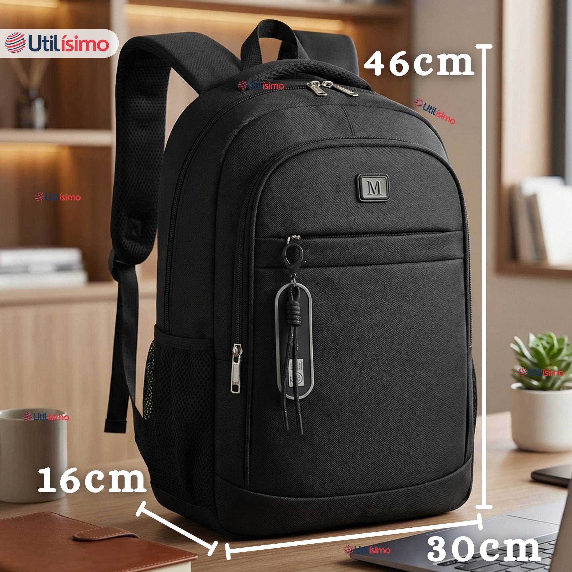 MOCHILA EJECUTIVA OFICINA NOTEBOOK IMPERMEABLE RESISTENTE 46CM NEGRO 23L - 6
