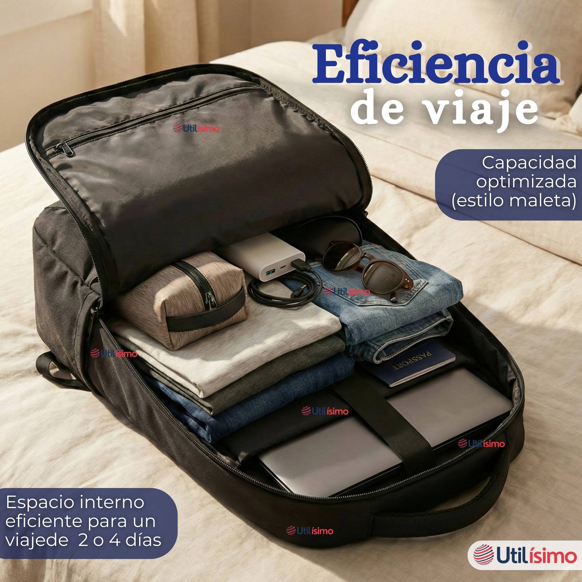 MOCHILA EJECUTIVA OFICINA NOTEBOOK IMPERMEABLE RESISTENTE 46CM NEGRO 23L - 11