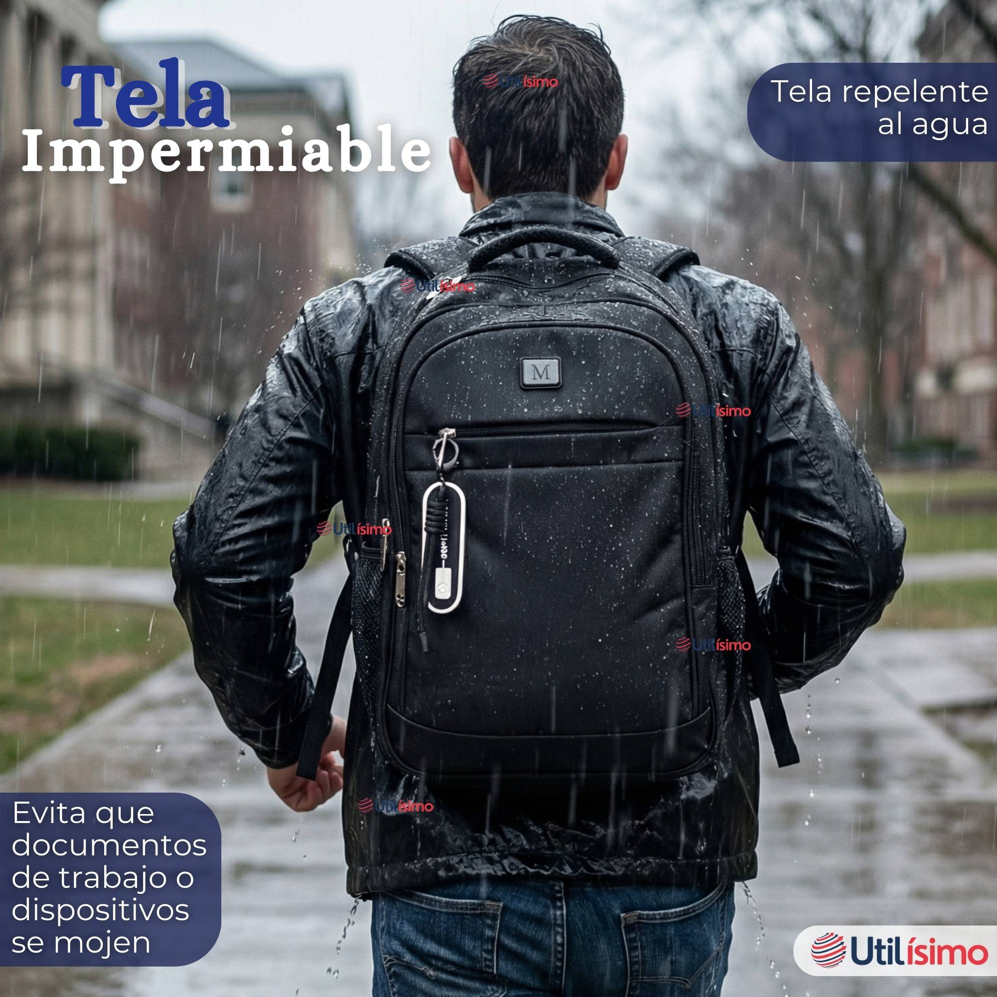MOCHILA EJECUTIVA OFICINA NOTEBOOK IMPERMEABLE RESISTENTE 46CM NEGRO 23L - 12