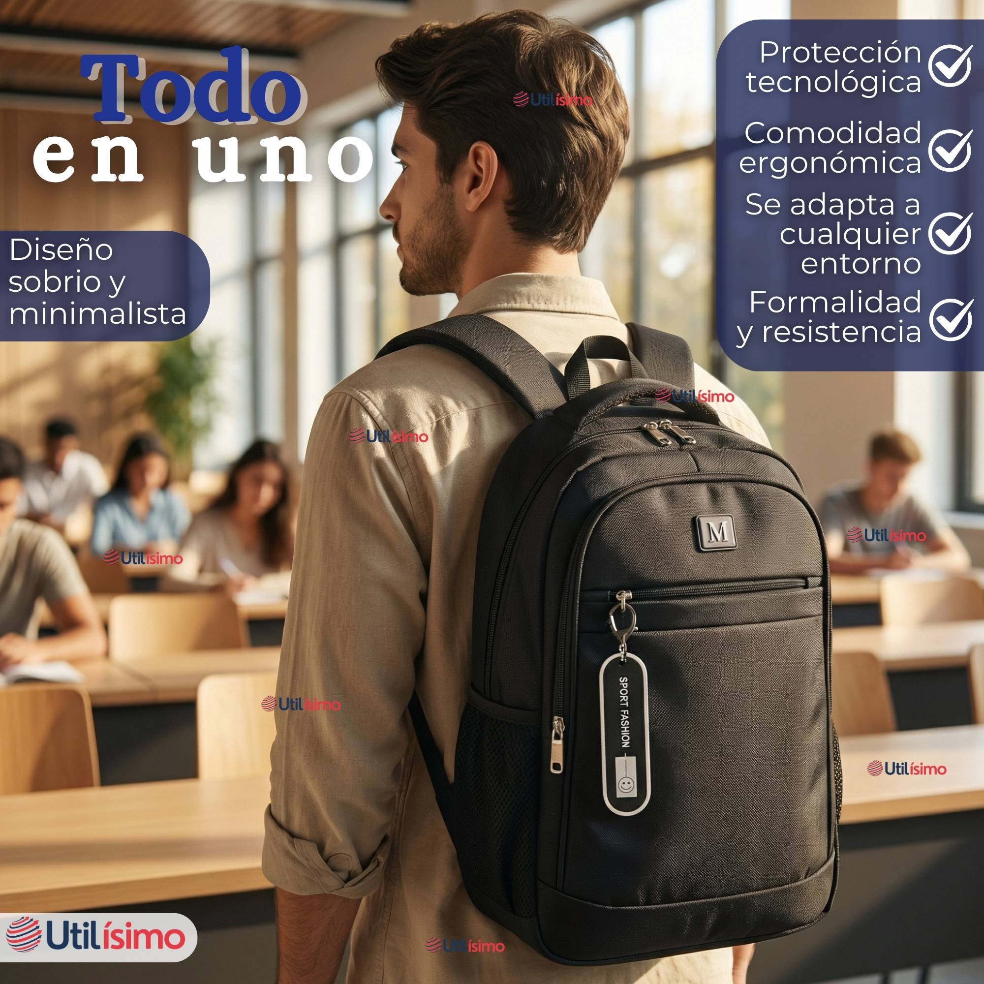 MOCHILA VIAJE CABINA IMPERMEABLE RESISTENTE NOTEBOOK 46CM NEGRO 23L - 4