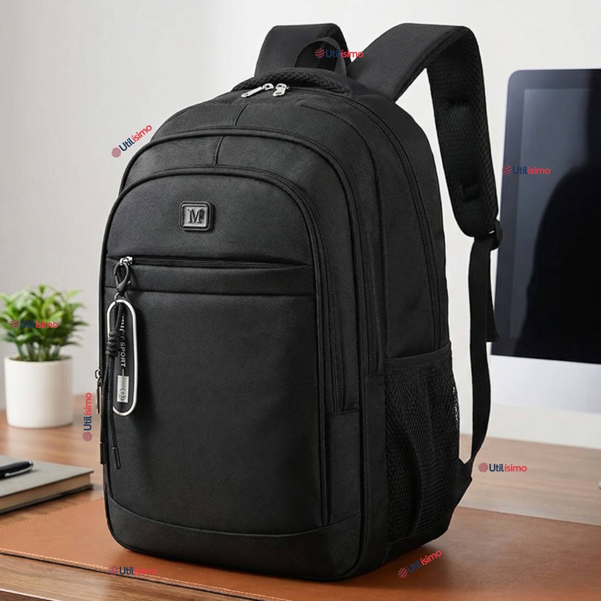MOCHILA MULTIFUNCIONAL EJECUTIVA ESCOLAR VIAJE CABINA IMPERMEABLE RESISTENTE NOTEBOOK 46CM NEGRO 23L - 1