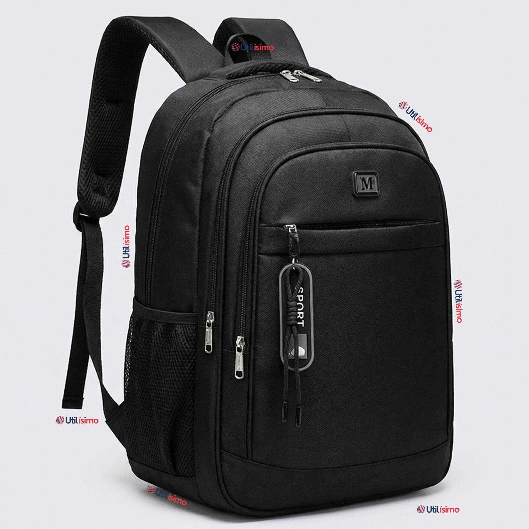 MOCHILA MULTIFUNCIONAL EJECUTIVA ESCOLAR VIAJE CABINA IMPERMEABLE RESISTENTE NOTEBOOK 46CM NEGRO 23L - 1