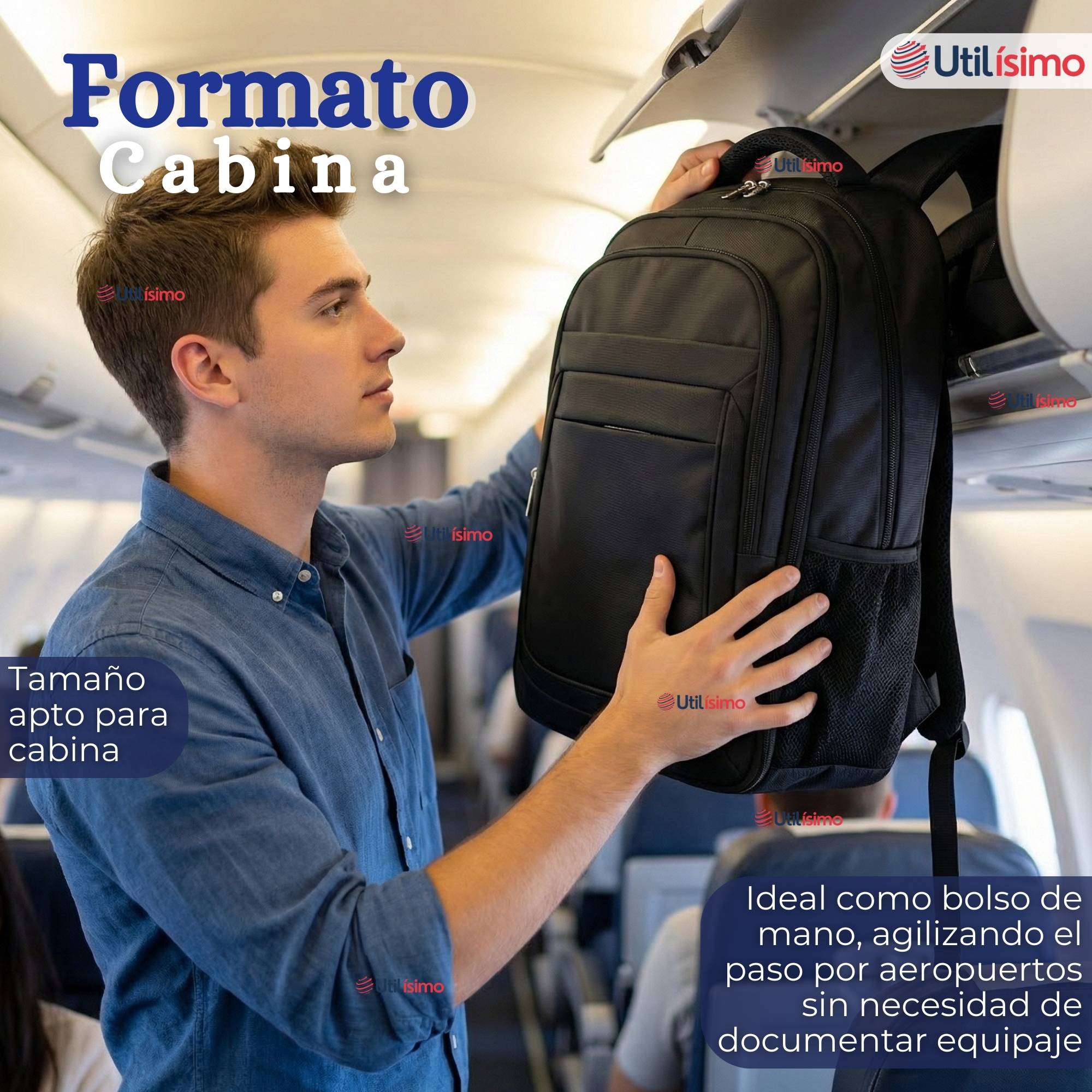 MOCHILA JUMBO VIAJE CABINA IMPERMEABLE RESISTENTE NOTEBOOK 53CM NEGRO 28L - 9