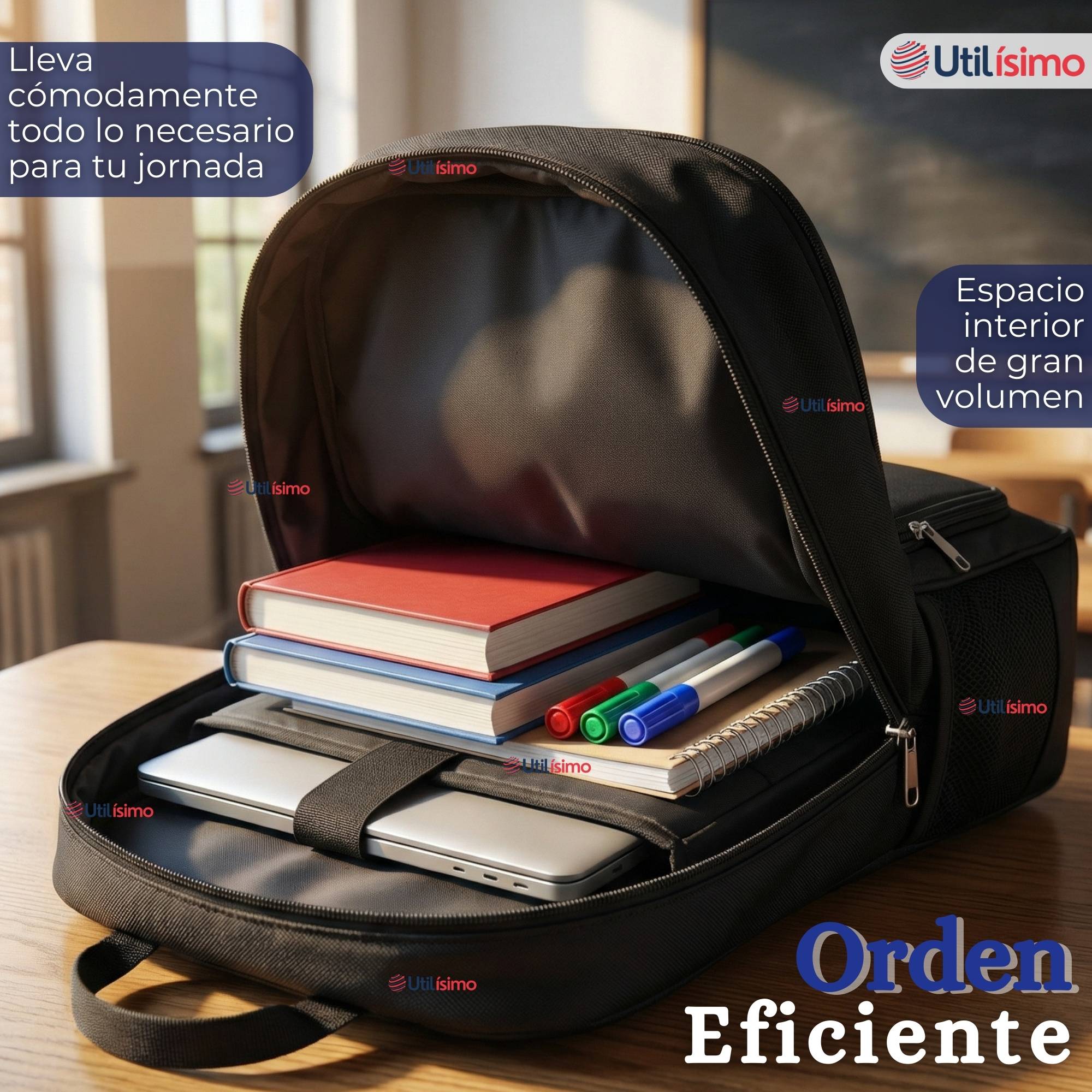 MOCHILA JUMBO VIAJE CABINA IMPERMEABLE RESISTENTE NOTEBOOK 53CM NEGRO 28L - 11