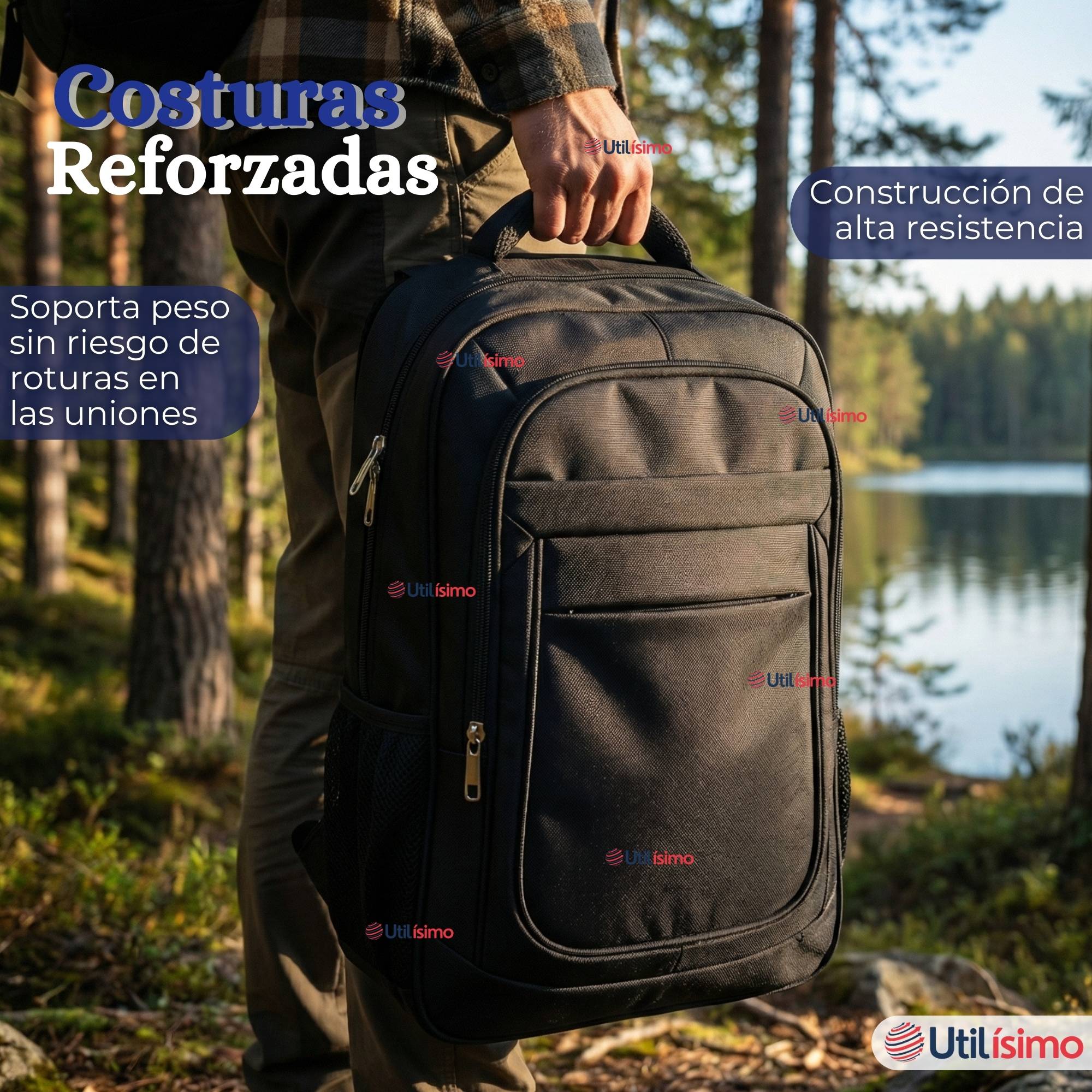 MOCHILA JUMBO MULTIFUNCIONAL VIAJE CABINA ESCOLAR EJECUTIVA IMPERMEABLE RESISTENTE NOTEBOOK 53CM NEG - 10