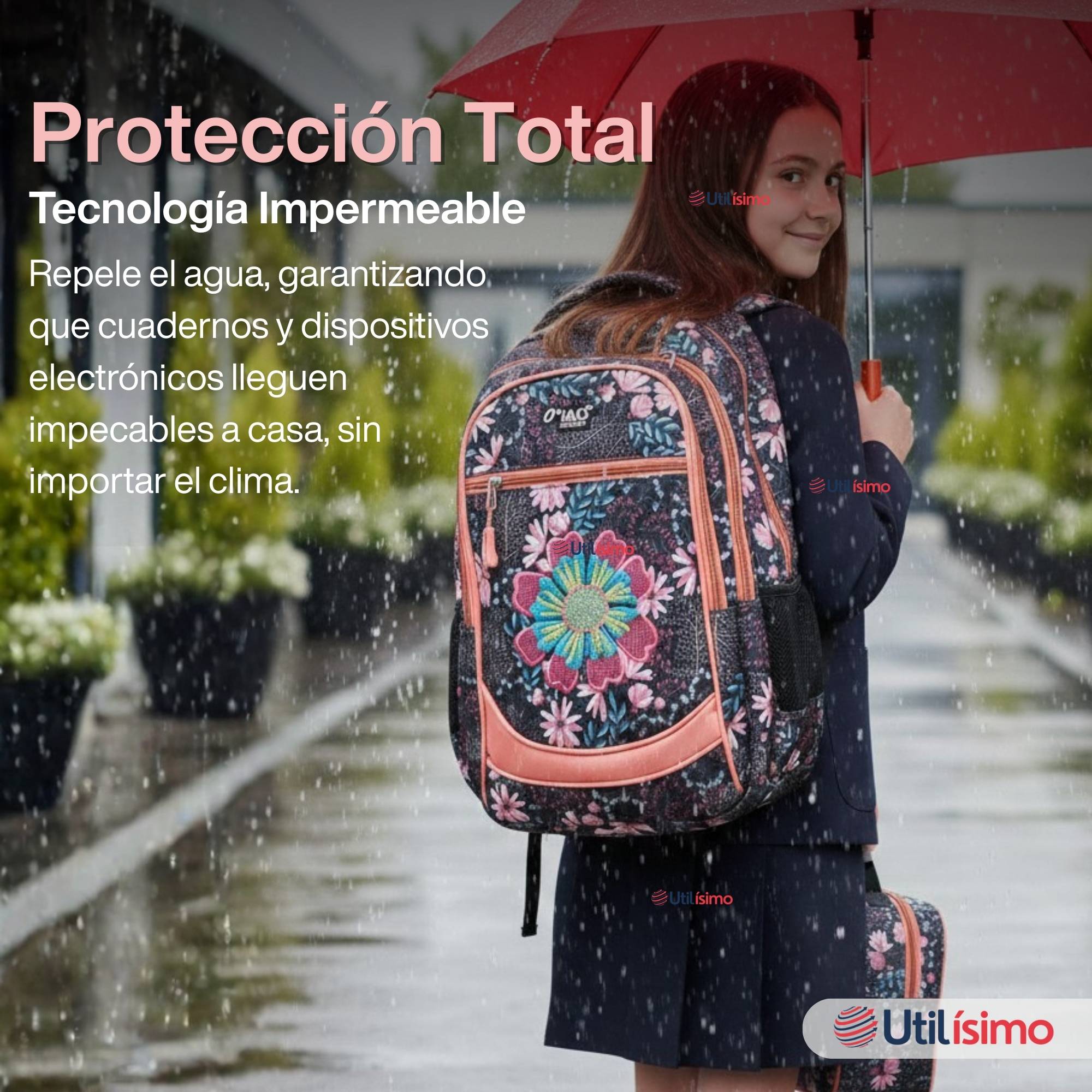 MOCHILA BOLSO ESCOLAR + ESTUCHE + LONCHERA 45CM NIÑA TELA OXFORD NIGHT BLOSSOM - 2