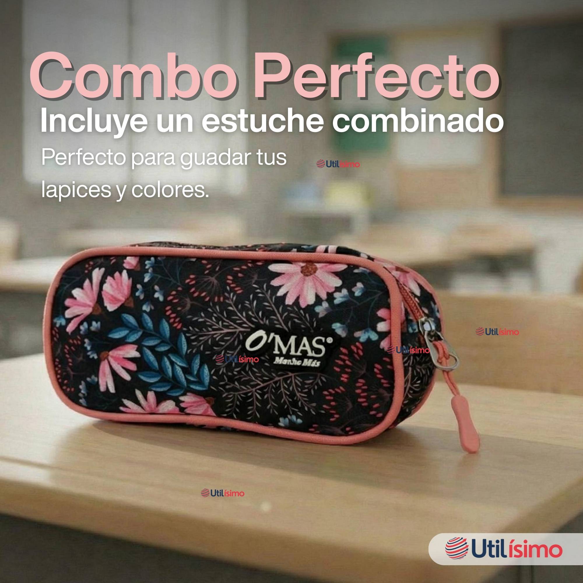 MOCHILA BOLSO ESCOLAR + ESTUCHE + LONCHERA 45CM NIÑA TELA OXFORD NIGHT BLOSSOM - 6